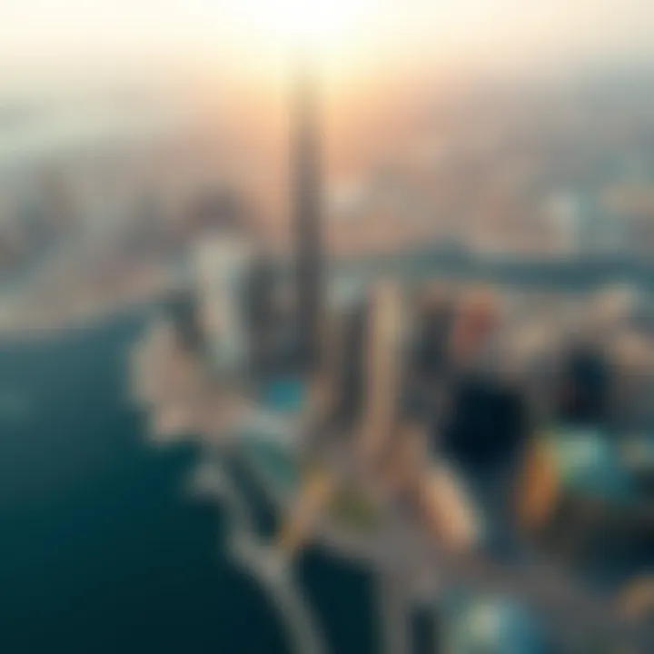 Aerial view of Dubai skyline with Burj Khalifa