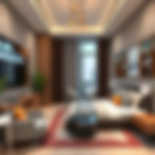 A modern studio apartment interior in Dubai showing elegant design and furnishings