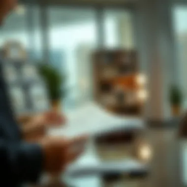 Document Examination for Authenticity A professional examining property documents in an office setting.