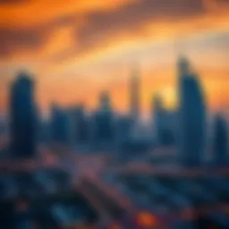 Stunning skyline of Dubai at sunset with modern architecture