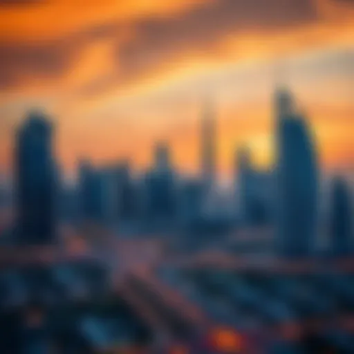 Stunning skyline of Dubai at sunset with modern architecture