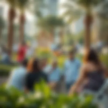 Community Engagement in Green Spaces Community gathering in a sustainable park on Yas Island